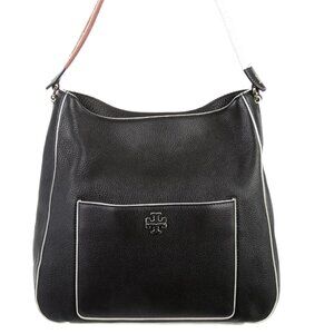 Tory Burch Black Berkeley Leather Hobo Shoulder Bag with Multi-Color Wrap Strap